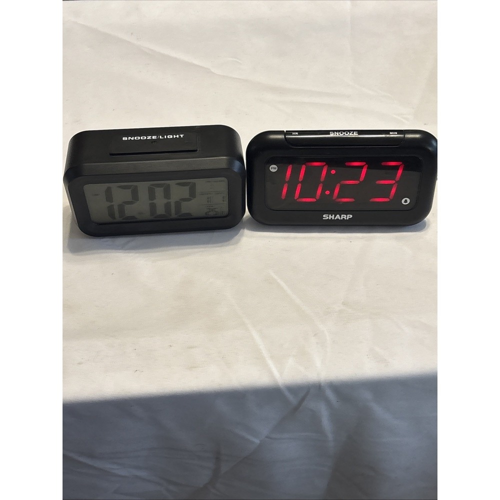Sharp LED Alarm Clock + Tzumi Digital Clock Temp Display Tested Lot